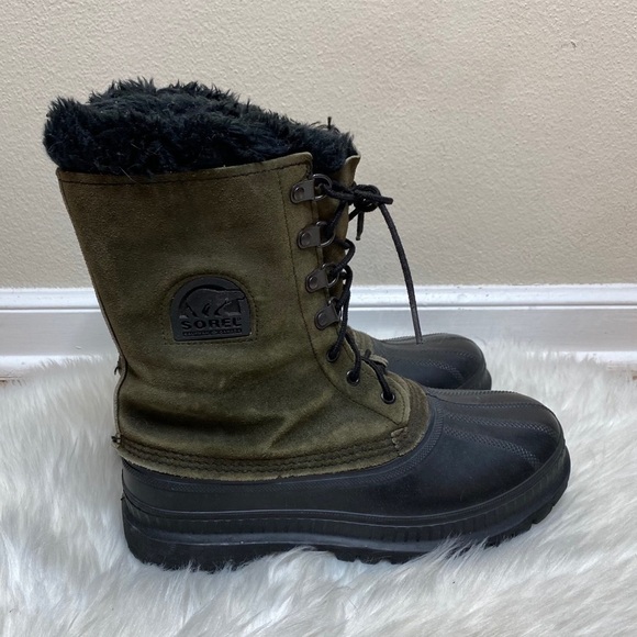 Sorel Winter Snow Boots Suede Green - Picture 1 of 6